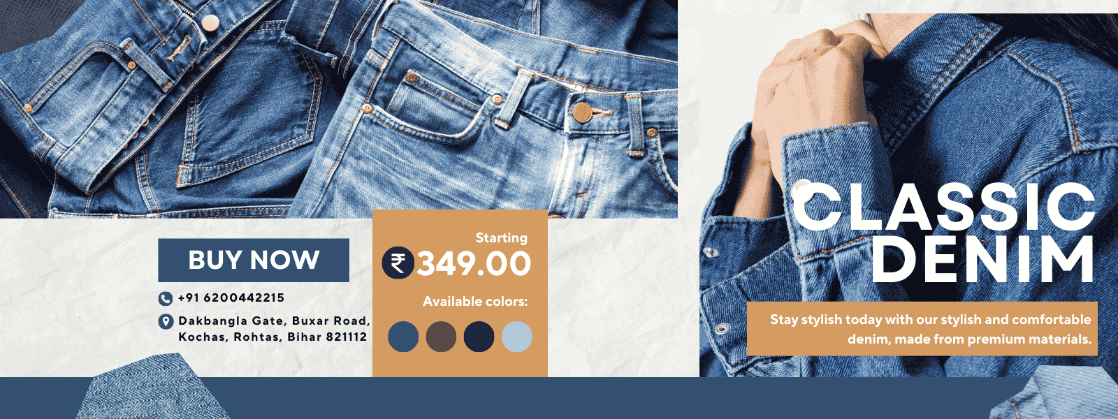 Blue and Gold Modern Classic Denim Jeans Fashion Sale Promotion Banner